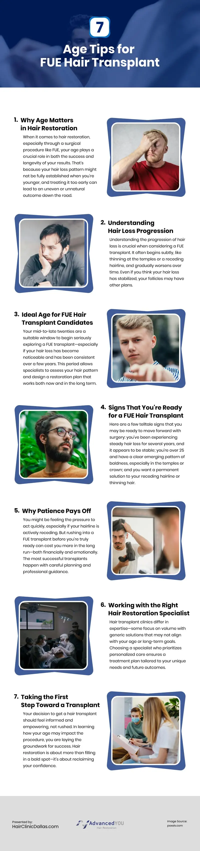 7 Age Tips for FUE Hair Transplant Infographic