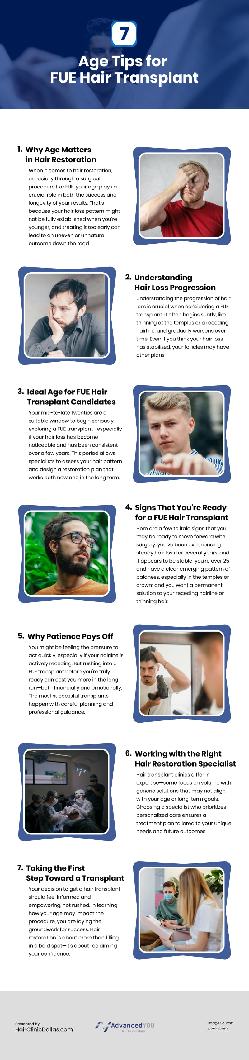 7 Age Tips for FUE Hair Transplant Infographic